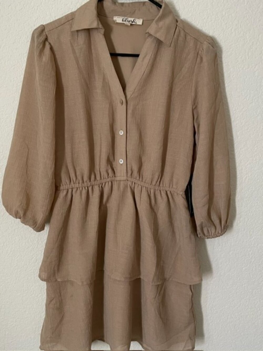 Women's Hint of Blush Button-up 3/4 Sleeve Blouse Size Small